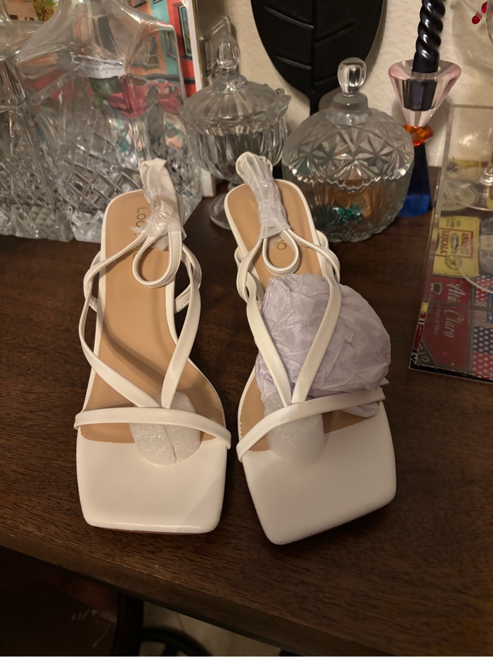 Brand New! White Strappy Square-Toe Women's Sandals - (Size: 8)
